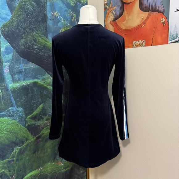 vintage 579 y2k navy velour mini dress sporty stripe zip front - Picture 4 of 7
